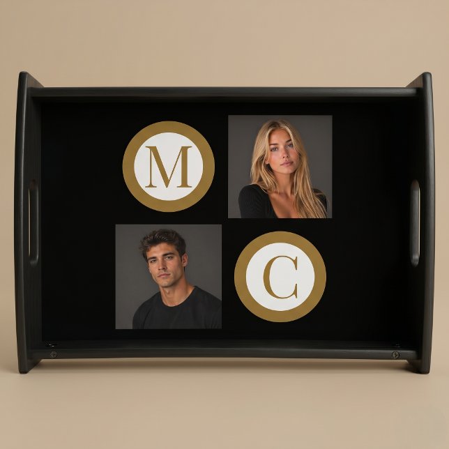The Way We Are Custom Couple Photo Monogram Black Serving Tray (Creator Uploaded)