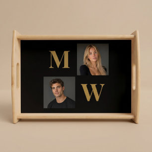 The Way We Are Custom Couple Photo Monogram Black Serving Tray