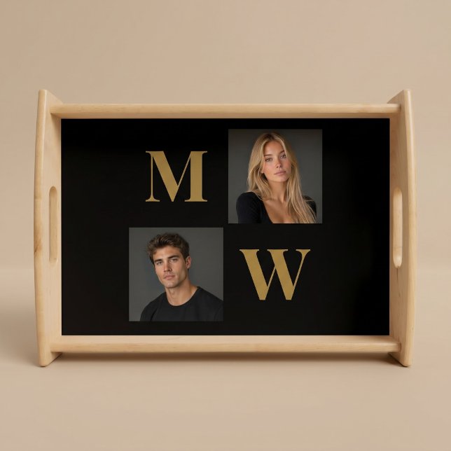 The Way We Are Custom Couple Photo Monogram Black Serving Tray (Creator Uploaded)