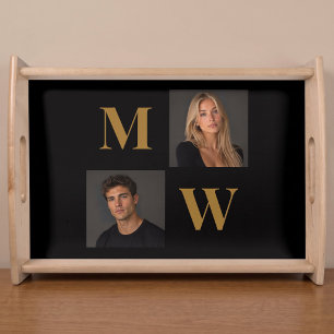 The Way We Are Custom Couple Photo Monogram Black Serving Tray