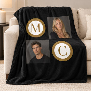 The Way We Are Custom Couple Photo Monogram Black Sherpa Blanket