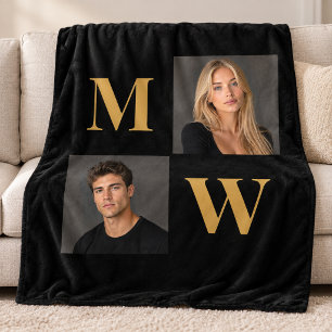 The Way We Are Custom Couple Photo Monogram Black Sherpa Blanket