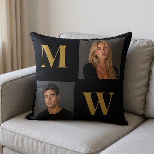 The Way We Are Custom Couple Photo Monogram Black Throw Pillow