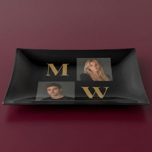 The Way We Are Custom Couple Photo Monogram Black Trinket Tray