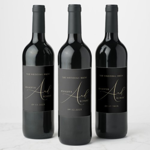 The Wedding Brew Gold Custom Calligraphy Wine Label