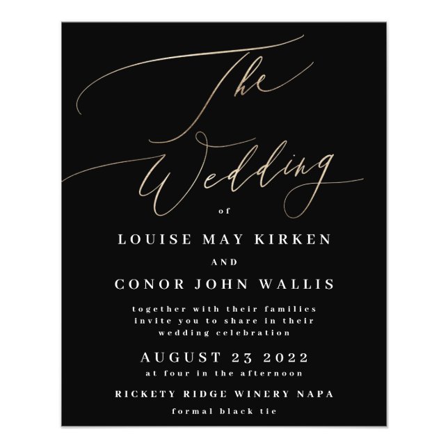 The Wedding Budget Yellow Gold Onyx Elegant Invite Flyer (Front)