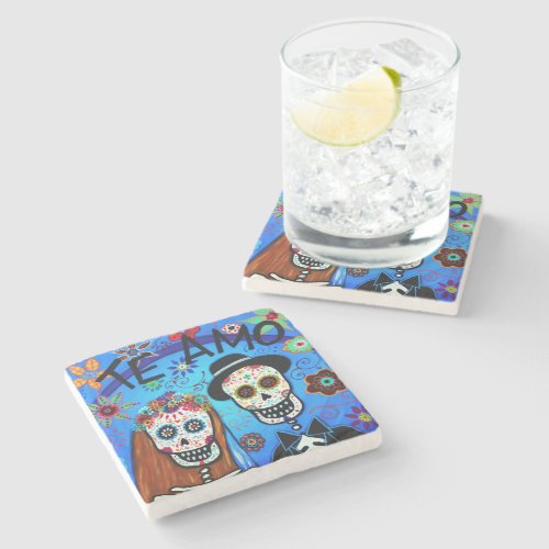 The Wedding Dia de los Muertos Stone Coaster