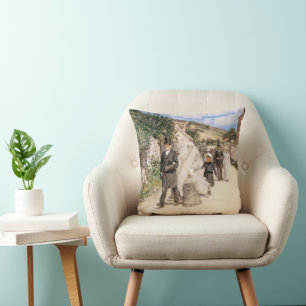 The Wedding March by Robinson, Vintage Newlyweds Throw Pillow