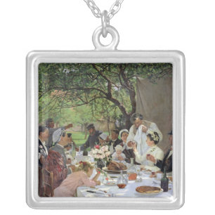 The Wedding Meal at Yport, 1886 Silver Plated Necklace