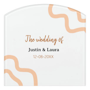 The wedding of add bride groom name date peach door sign