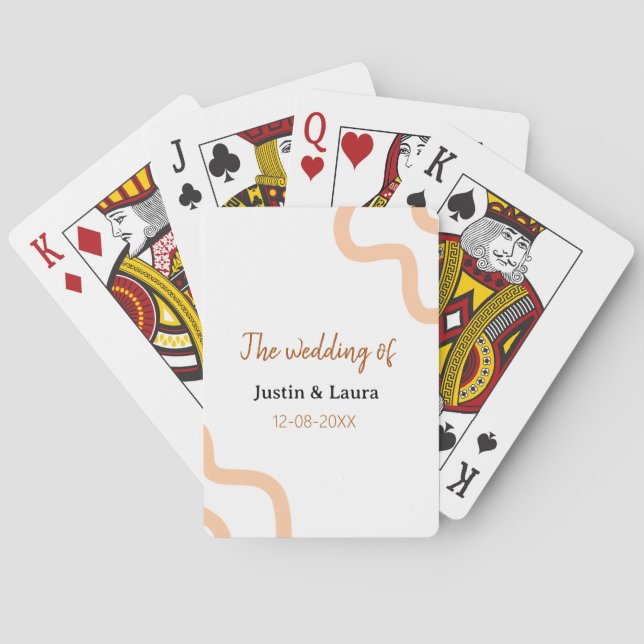The wedding of add bride groom name date peach poker cards (Back)