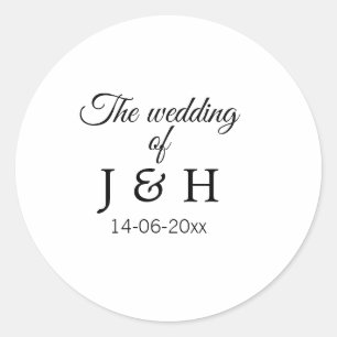 The wedding of add couple name initial letter date classic round sticker