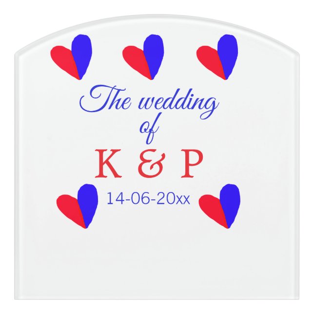 The wedding of add couple name initial letter date door sign (Contour Front)