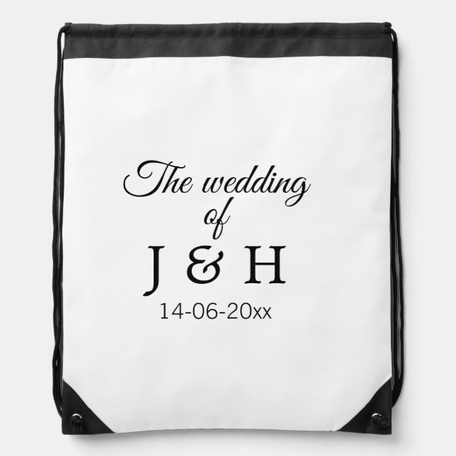 The wedding of add couple name initial letter date drawstring bag (Front)
