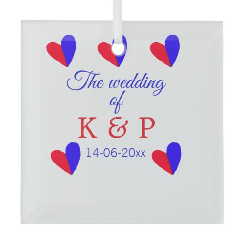 The wedding of add couple name initial letter date glass ornament