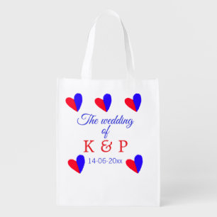 The wedding of add couple name initial letter date grocery bag
