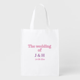 The wedding of add couple name initial letter date grocery bag
