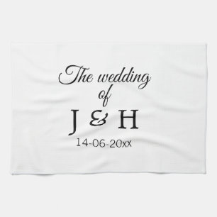 The wedding of add couple name initial letter date kitchen towel