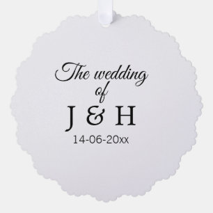 The wedding of add couple name initial letter date ornament card