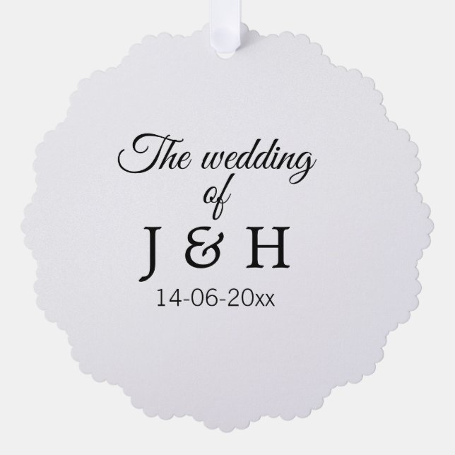 The wedding of add couple name initial letter date ornament card (Front)