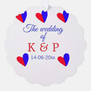 The wedding of add couple name initial letter date ornament card