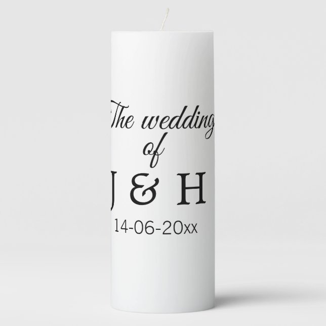 The wedding of add couple name initial letter date pillar candle (Front)