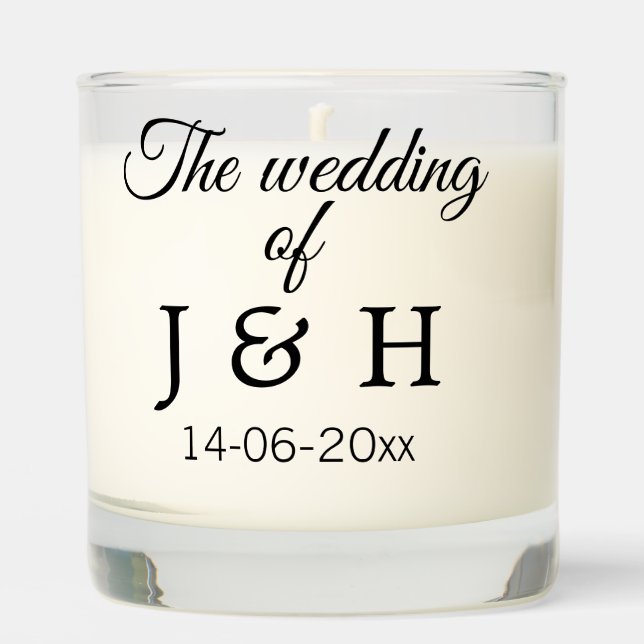 The wedding of add couple name initial letter date scented candle (Front)