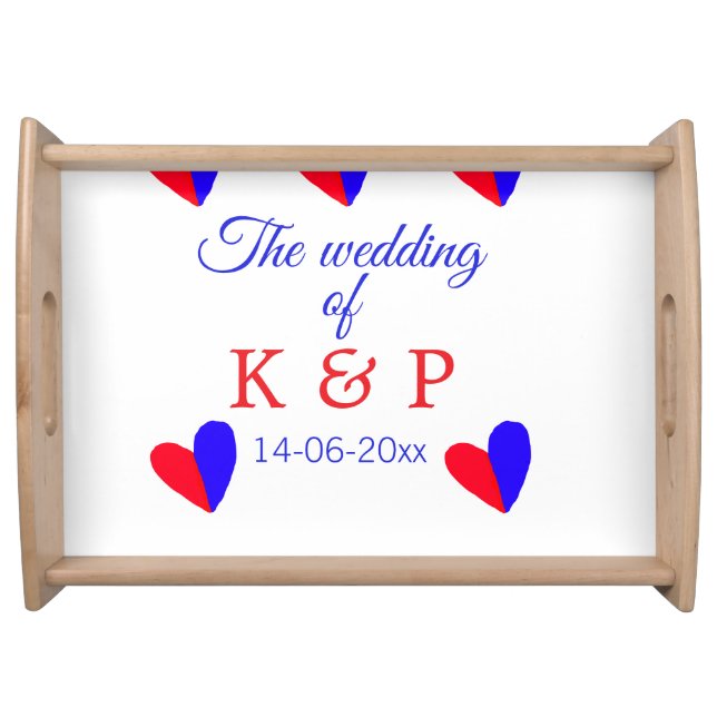 The wedding of add couple name initial letter date serving tray (Front)
