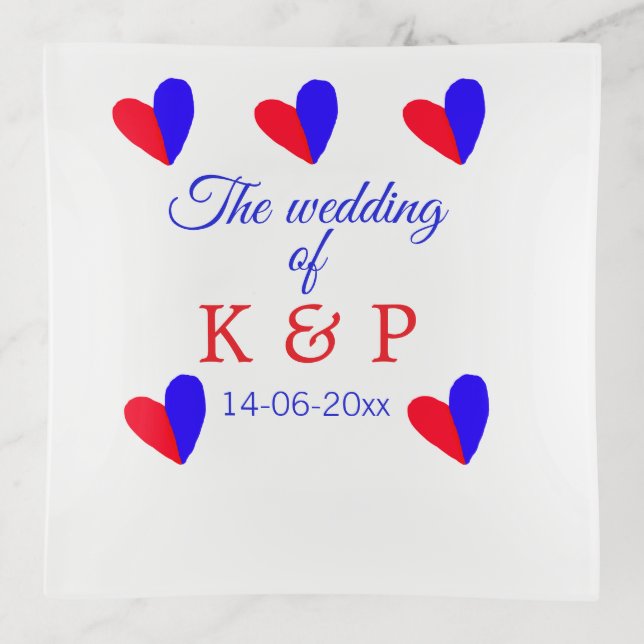 The wedding of add couple name initial letter date trinket tray (Front)