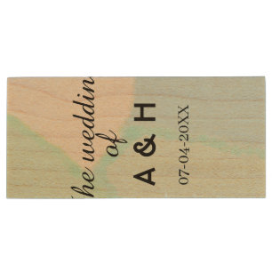 The wedding of add couple name initial letter date wood flash drive