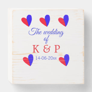 The wedding of add couple name initial letter date wooden box sign
