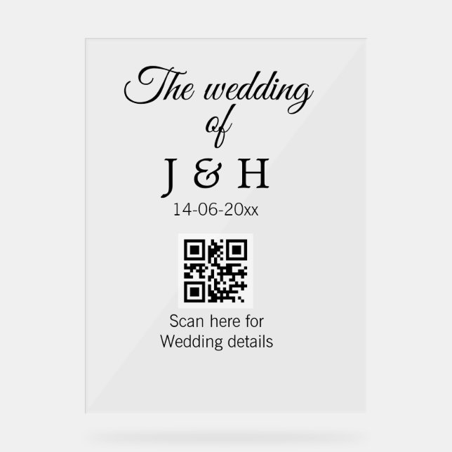 The wedding of add couple name QR code scan detail Acrylic Sign (Front)