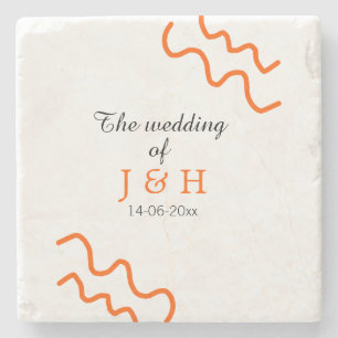 The wedding of add couple name terracotta black  stone coaster