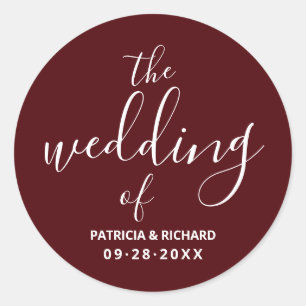 The Wedding Of Burgundy Wedding Classic Round Sticker