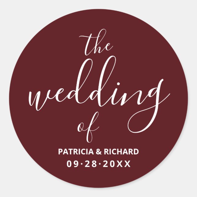The Wedding Of Burgundy Wedding Classic Round Sticker (Front)