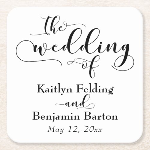 The Wedding of Commemorative Typography Square Paper Coaster