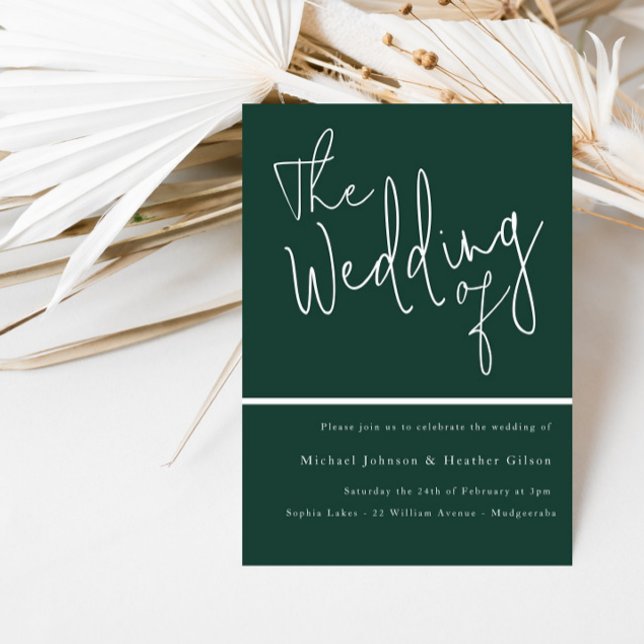 The Wedding of: Emerald Green Modern Wedding Invitation (Creator Uploaded)