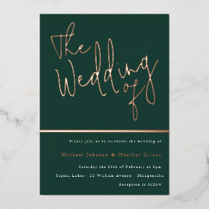 The Wedding of: Emerald Green & Rose Gold Foil Inv Invitation