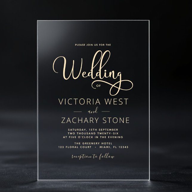 The Wedding of Gold Wedding Script Acrylic Invitations (Creator Uploaded)