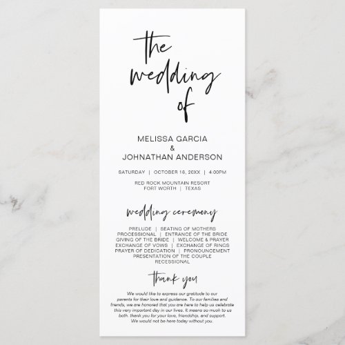 The wedding of Modern Minimalist Wedding Program