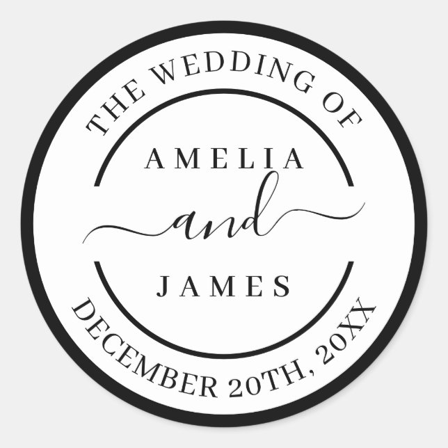 The Wedding of Modern Script Classic Round Sticker (Front)