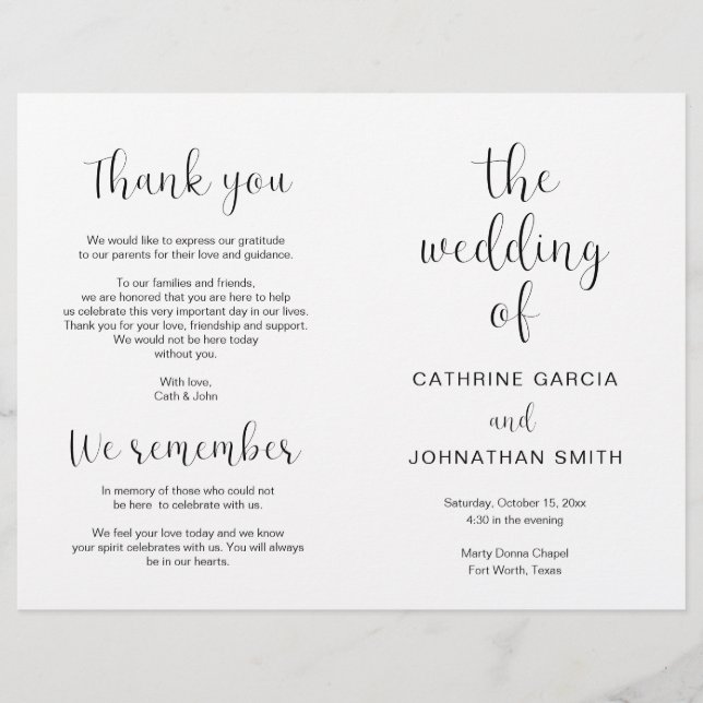 The wedding of, Modern Wedding Foldable Program (Front)