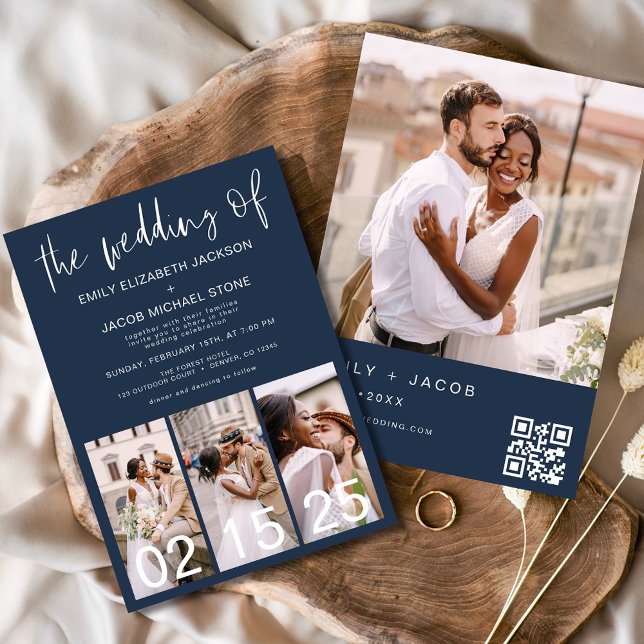 The Wedding of Navy Blue Minimalist QR code  Invitation (Creator Uploaded)