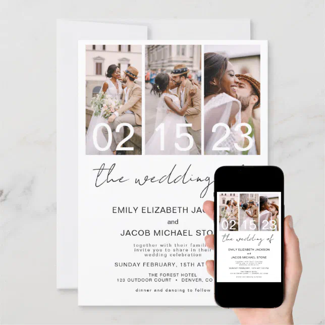 The Wedding of Photo Collage White Wedding Invitation | Zazzle