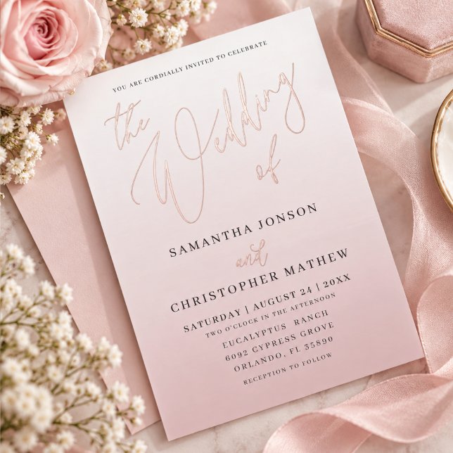 The Wedding Of Pink Gradient Gold Script  Foil Invitation (Creator Uploaded)