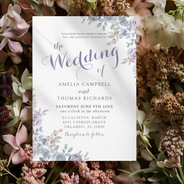 The Wedding Of Purple & Blue Floral Wedding Invita Invitation (Creator Uploaded)