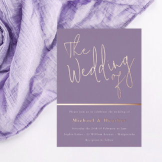 The Wedding of: Purple Lavender Rose Gold Foil Invitation