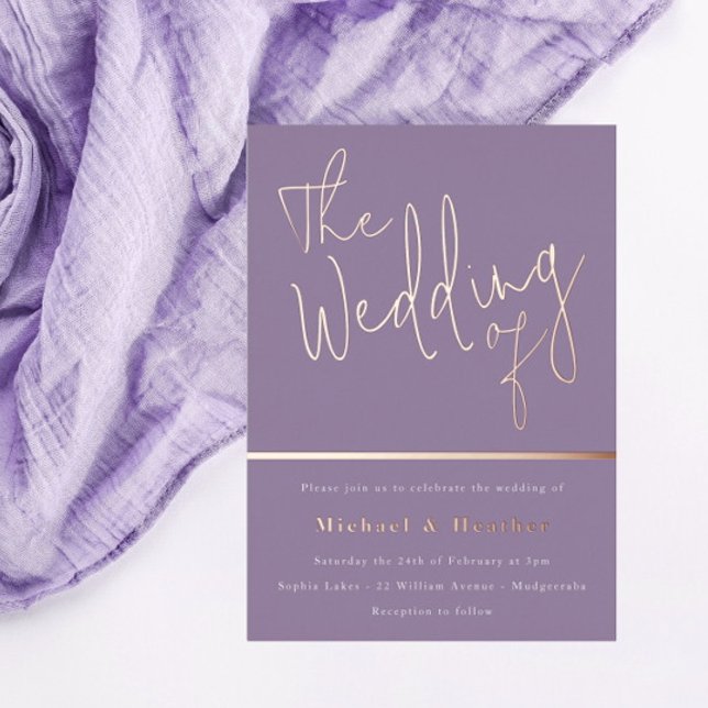 The Wedding of: Purple Lavender Rose Gold Foil Invitation (Creator Uploaded)