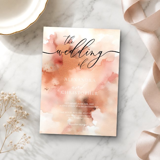 The Wedding Of RoseGold Watercolor Invitation