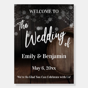 The Wedding of Rustic Wood Barrel and Lights Foam Board